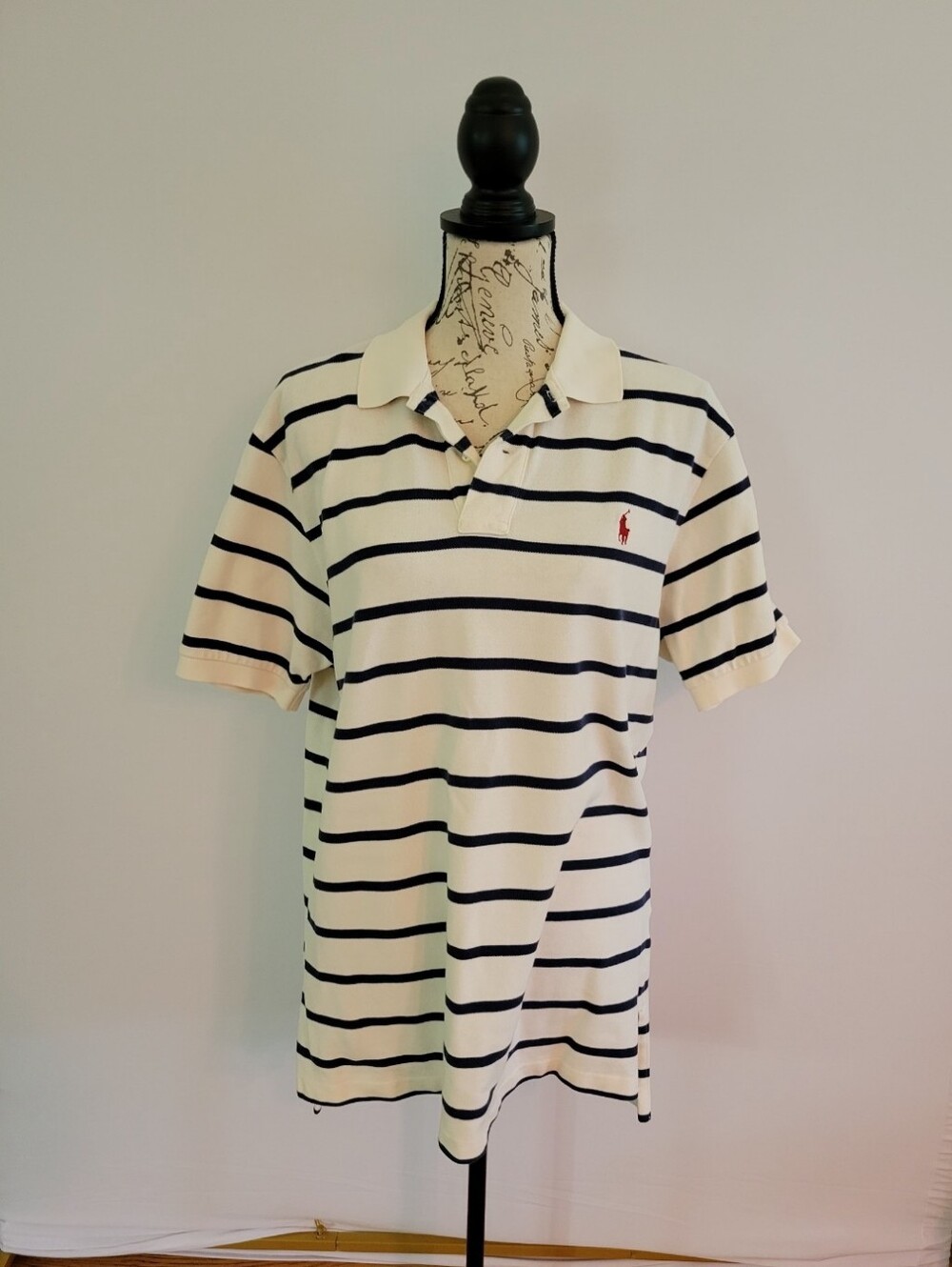 Ralph Lauren White Polo with Navy Stripes Size L